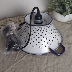 Vintage Enamel Colander Pendant Light Farmhouse Kitchen Lighting Rustic Upcycled